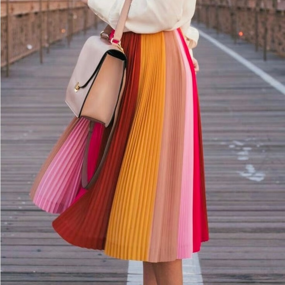 J Crew pleated colorblock pink flow skirt 14